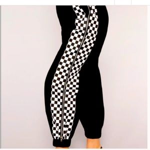 Fashion Nova Raceway checkered zip cuffed pants